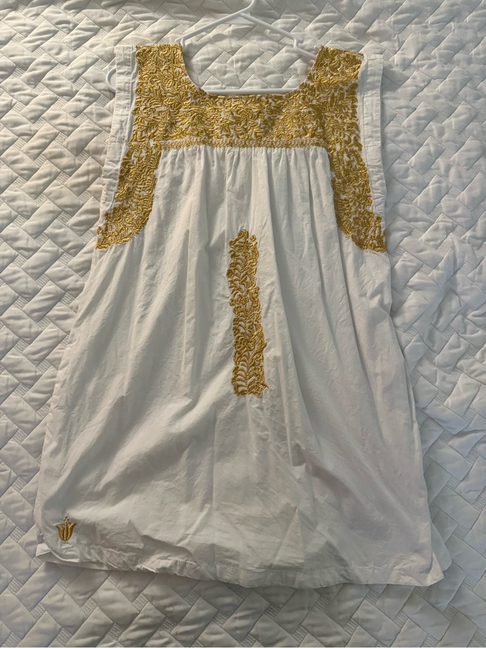 White Sleeveless Dress with Gold Embroidery - Elegant Summer Dress